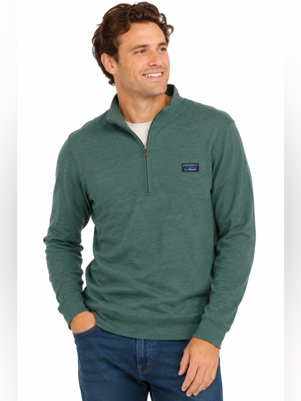 L.L. Bean Mens Grey Polo Shirt Pullover Sweater Size XL Tall Green Long Sleeved